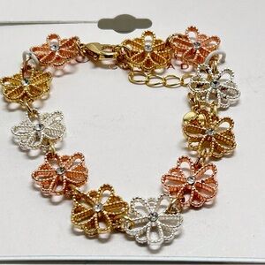 Lauren Conrad, Mixed Metal, Gold, Silver,Copper Floral Bracelet, NOC